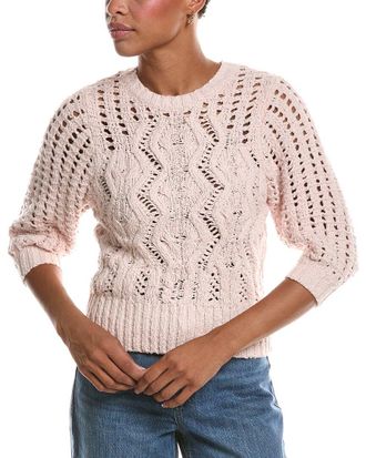 Autumn Cashmere Elbow Puff Sleeve Cable Crewneck Sweater