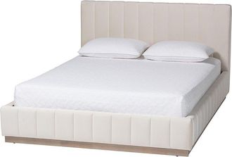 Baxton Studio Granger Velvet Upholstered Platform Bed With Channel Tufted Headboard, Queen