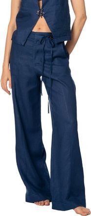 Kibys Sacred Sun Navy Wide Leg Zenda Linen Pant in Navy Blue at Nordstrom, Size Medium