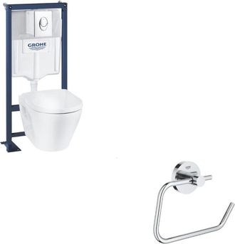 GROHE Pack Inodoro Suspendido Sin Aro Cer&aacute;mico Solido + Dispensador De Papel De Pared Essentials - Grohe