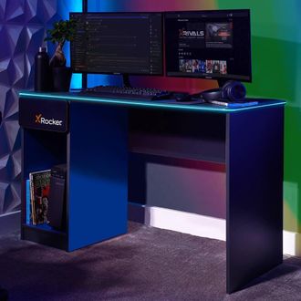 X Rocker Carbon-Tek 120cm LED Gaming Desk with Drawer & Charging in Blue