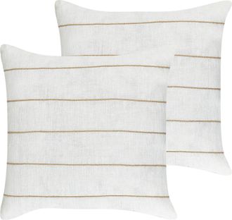 Beliani Beliani - Lote De 2 Cojines De Lino De Algod&oacute;n Con Estampado De Rayas En Color Blanco Y Beige 50 X 50 Cm Milas