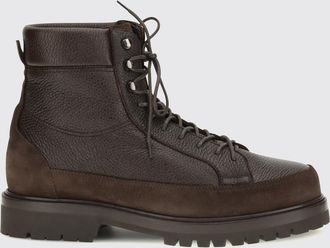 Brunello Cucinelli Lace-Up Leather Ankle Boots with Lug Sole