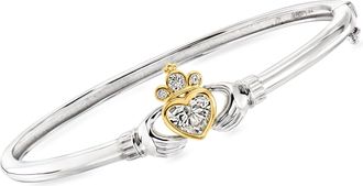 Ross-Simons Lab-Grown Diamond Claddagh Bangle Bracelet in Sterling Silver With 18kt Gold Over Sterling
