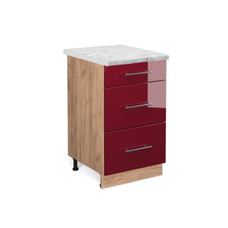 Vicco Mueble Bajo De Cocina Fame-line, Rojo Burdeos Alto Brillo, 50 Cm, Et M&aacute;rmol Vicco