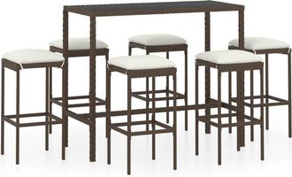 vidaXL Set De Bar Para Jard&iacute;n 7 Pzas Y Cojines Rat&aacute;n Sint&eacute;tico Marr&oacute;n Vidaxl