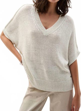 Joseph Ribkoff Viscose And Lurex Sweater Knit Relaxed Top In Vanilla
