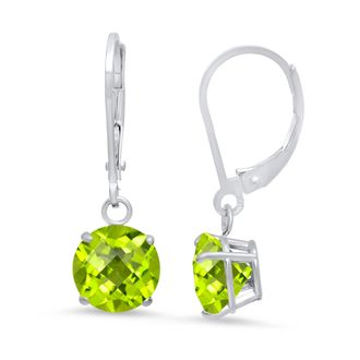 MAX + STONE 10K White Gold Round Checkerboard Cut Gemstone Leverback Earrings (8mm)