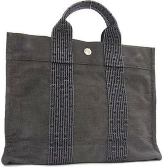 Herm&egrave;s Gray Canvas Handbag Shoulder Bag Tote Bag (Pre-Owned)