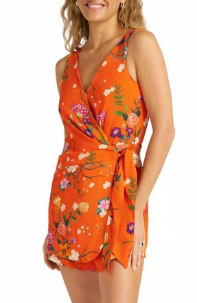 Matty M Floral Sleevless Skort Romper In Tangerine