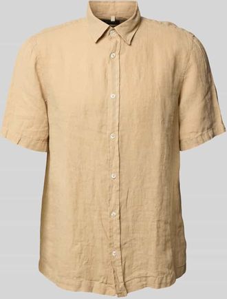 Maerz MAERZ Muenchen Regular Fit Leinenhemd mit Kentkragen in Sand, Gr&ouml;&szlig;e 39/40