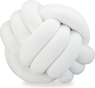 Relaxdays Coj&iacute;n Anudado Relaxdays Para Sof&aacute; O Cama, Decorativo Estilo Escandinavo, &Oslash; 25 Cm, Blanco