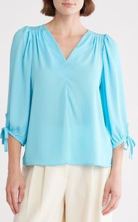 Renee C V-Neck Tie Sleeve Top in Blue at Nordstrom Rack, Size X-Large