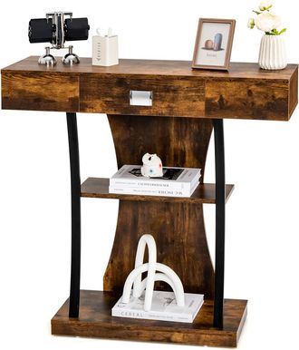 Costway Costway - Mesa De Consola En Forma De T, Mesa De Entrada Sof&aacute; Con Caj&oacute;n, Estantes Y Kits Duales Antivuelco, Mesa De Recibidor Moderna, Mesa De Centro 