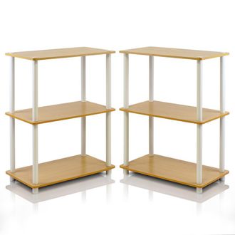 Furinno 2-10024BE Turn-N-Tube 3-Tier Compact Multipurpose Shelf Display Rack, Beech, Set of 2