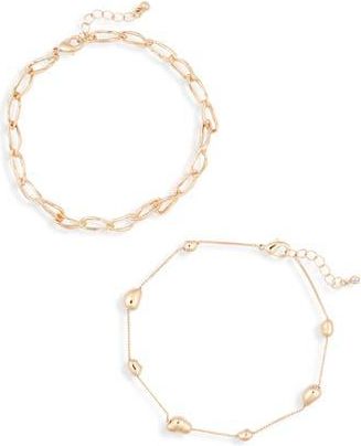 Nordstrom Rack Set of 2 Wavy Link & Orb Station Chain Anklets in Gold at Nordstrom Rack