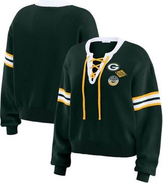 WEAR by Erin Andrews Womens WEAR by Erin Andrews Green Green Bay Packers Lace-Up Pullover Sweatshirt at Nordstrom, Size X-Small