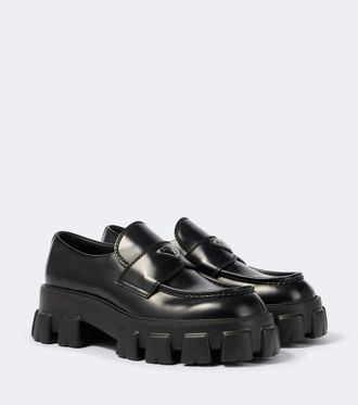 Prada Logo leather platform loafers