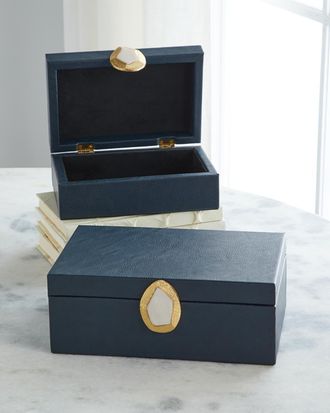 John-Richard Onyx Pebble Grain Faux Leather Boxes, Set of 2