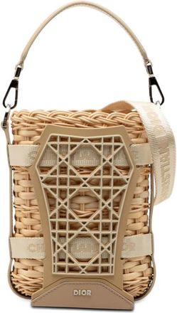 Dior Pre-owned Dior Raffia and Leather Sahara Wicker Basket Bucket Bag Ladies HWWQ217ELGFMBIWY