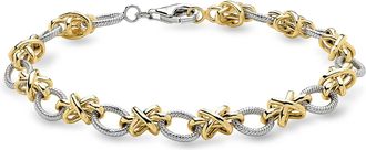 Ross-Simons Sterling Silver and 18kt Gold Over Sterling Xo Bracelet