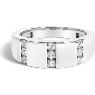 House of Brilliance Mens Silver 1/2 Cttw Diamond Triple Three Stone Row Band Ring in White at Nordstrom, Size 10.5
