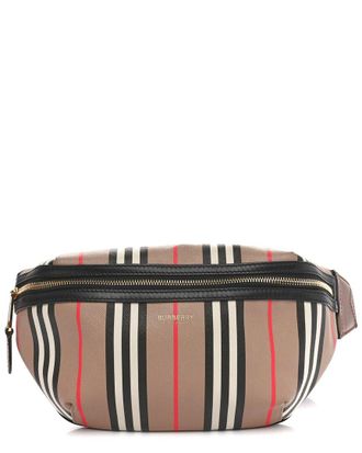Burberry Beige E-Canvas Icon Stripe Coated Canvas Sonny Bum Bag (Authentic Pre-Loved)