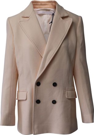 Roland Mouret Womens Gilroy Double Breasted Jacket in Pastel Pink Wool - Size Medium