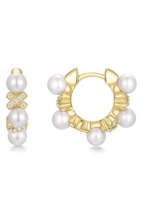 Ania Haie Faux Pearl Pav&eacute; Hoop Earrings in Shiny Gold at Nordstrom
