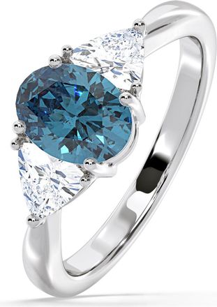 The Diamond Store Dalia Blue Lab Diamond Oval with Trillions 1.70ct Ring in 18K White Gold - Elara Collection