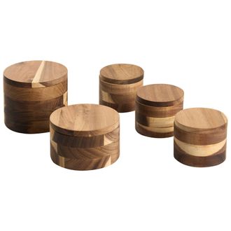 Beliani Conjunto De 5 Botes Para Especias De Madera De Acacia Con Tapa Accesorios Decorativos De Cocina Marr&oacute;n Patisserie
