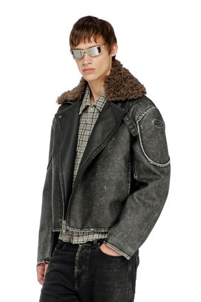 Diesel Biker jacket with detachable collar - Jackets - Man - Grey