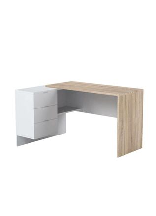 Dmora Escritorio efecto madera de roble, blanco 145x108h73 cm