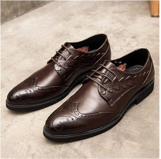 Generic Dress Oxford for Men Lace Up Wing Tip Brogue Derby Shoes Cowhide Low Top Block Heel Slip Resistant Rubber Sole Prom(Brown,6.5 UK)