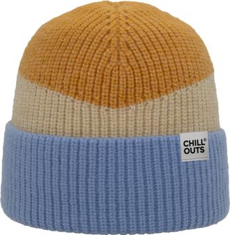 Chillouts Beanie CHILLOUTS Natascha Hat, Damen, curry, blau, Materialmix, colorblocking, M&uuml;tzen Beanie, Moderne Rippstrickbeanie in Blockfarben