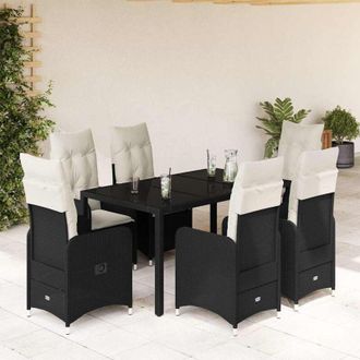 vidaXL Set De Mesa Y Sillas De Jard&iacute;n 7 Pzas Y Cojines Rat&aacute;n Pe Negro Vidaxl