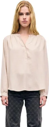 Gerard Darel Liset V-Neck Long Sleeve Shirt in Sand at Nordstrom, Size X-Large/xx-Large