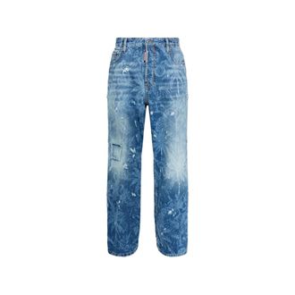 Dsquared2 Straight Jeans, male, Blue, Size: L Ripped Palm-Print Jeans