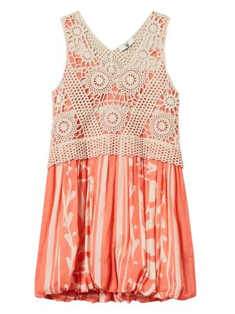 Twin-Set crochet-detail mini dress - Neutrals