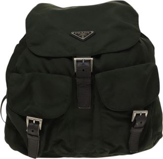 Prada Double Front Pocket Backpack Tessuto Khaki Nylon Backpack Bag (Pre-Owned)