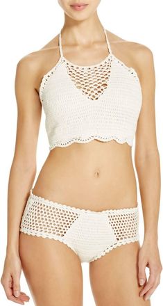 Minkpink Dreamweaver Crochet Style Bikini Bottoms In Ivory