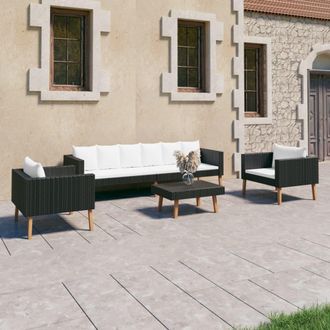 vidaXL Set De Muebles De Jard&iacute;n 4 Pzas Y Cojines Rat&aacute;n Sint&eacute;tico Negro Vidaxl