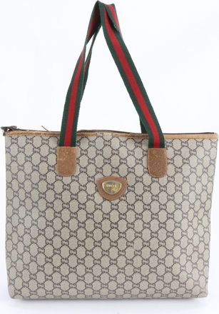 Gucci Sherry Line Beige Brown Leather Coated Canvas Handbag Tote Bag (Pre-Owned)