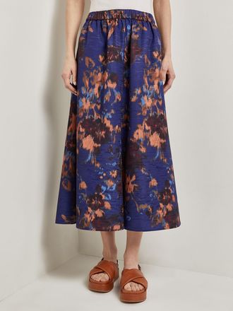 Misook A-Line Printed Woven Maxi Skirt