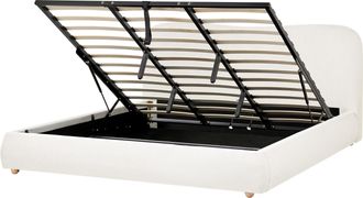 Beliani Cama Con Almacenaje Minimalista 180 X 200 Cm De Tela Moderna Blanco Crema Blagnac