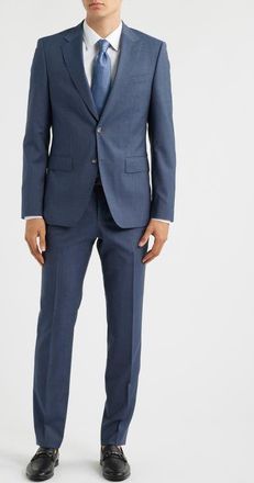 BOSS Huge Slim Fit Blue Microcheck Virgin Wool Suit in Navy at Nordstrom, Size 36