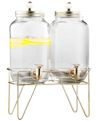 Style Setter Julian Set Of 2 Glass 3.1L Beverage Dispensers With Wire Stand & Lids