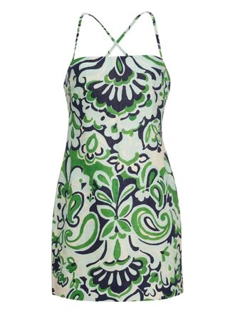 Cara Cara geometric-print cross-back mini day dress - women - Cotton/Linen/Flax - 00 - Green