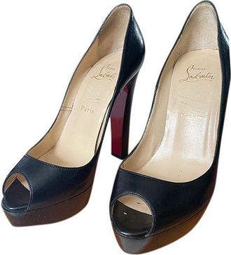 Christian Louboutin Black leather peep-toe platform heeled pumps Size 37.5