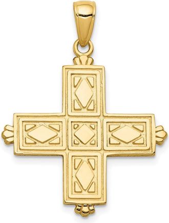 Diamond2Deal 14k Yellow Gold Etched Square Cross Crown Tips Pendant